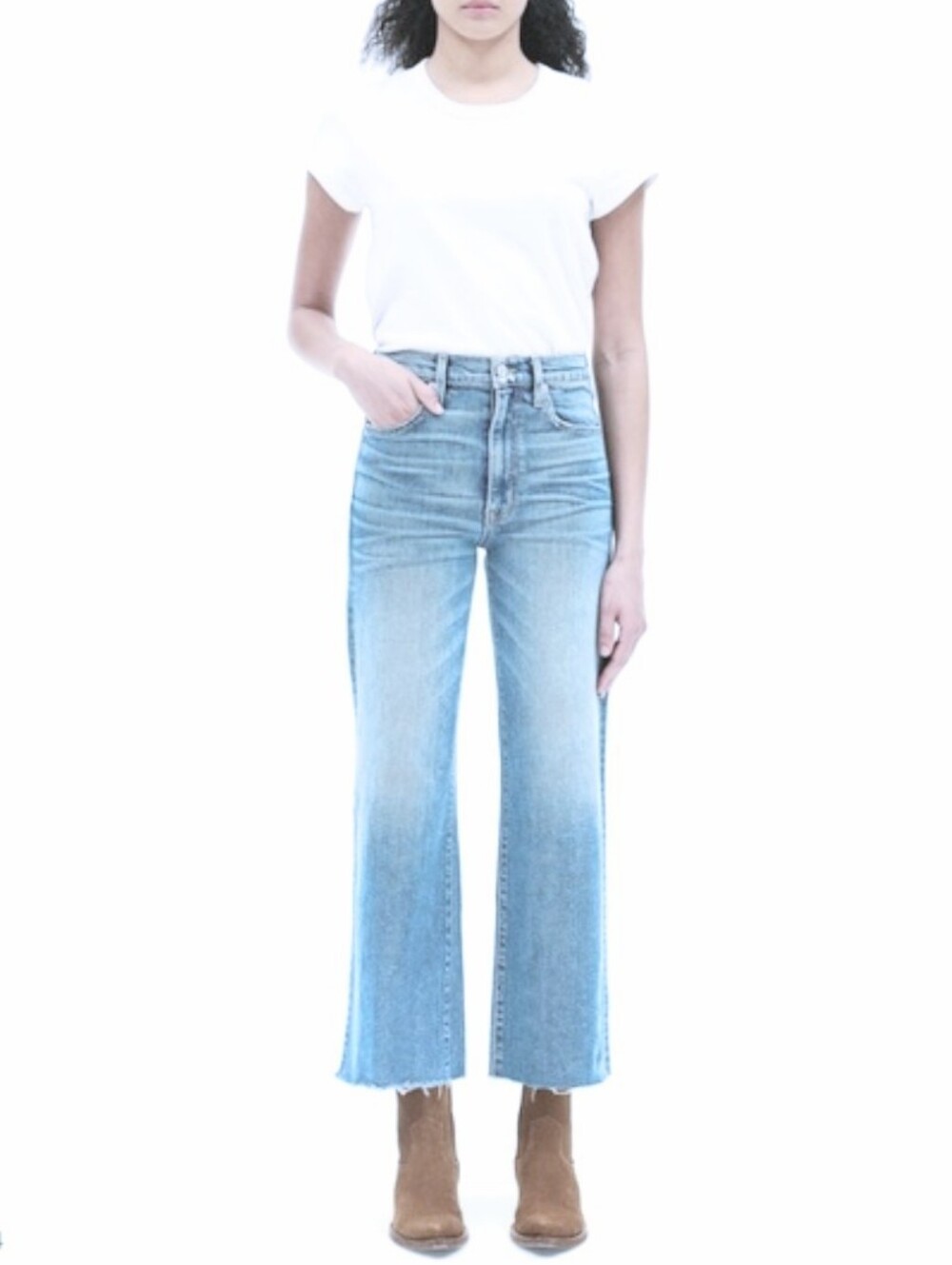 SLVRLAKE Grace Crop High Rise Wide Leg Jeans Light Wash Frayed Raw Hem Size 28